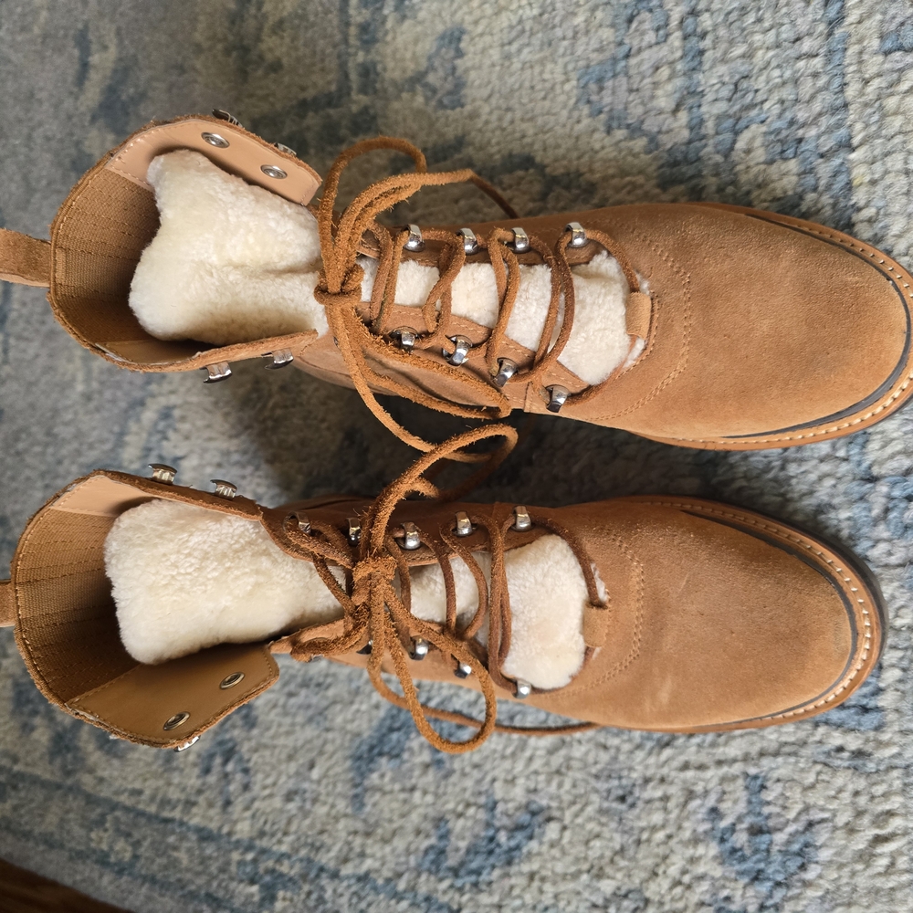 Tan Suede Lace-Up Boots with Shearling Lining